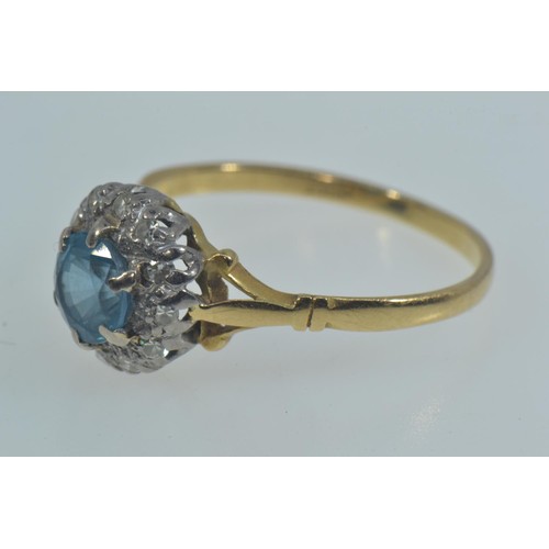 49 - 18ct gold, diamond & topaz cluster ring, size S, 2.39 grams