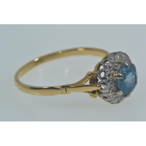 49 - 18ct gold, diamond & topaz cluster ring, size S, 2.39 grams