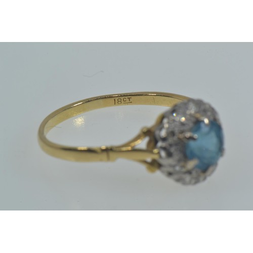 49 - 18ct gold, diamond & topaz cluster ring, size S, 2.39 grams