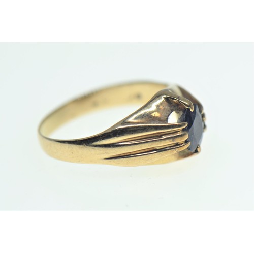 96 - 9ct gold & sapphire ring, hallmarks rubbed, size O1/2, 3.4 grams