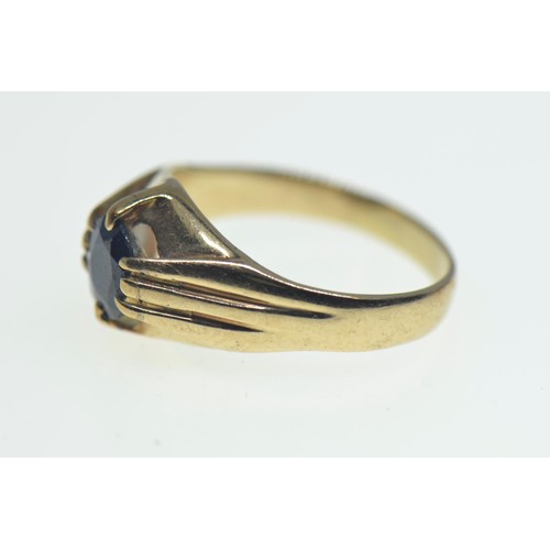 96 - 9ct gold & sapphire ring, hallmarks rubbed, size O1/2, 3.4 grams