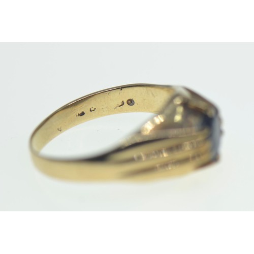 96 - 9ct gold & sapphire ring, hallmarks rubbed, size O1/2, 3.4 grams