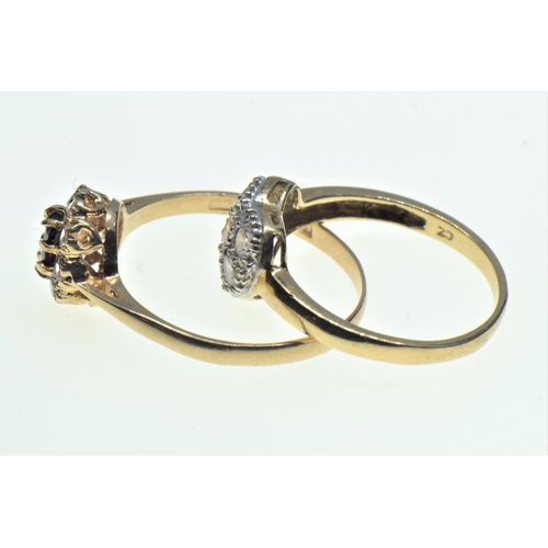 109 - Two 9ct gold & gem set rings, the heart-shaped ring size M & cluster size Q, gross weight 3.... 