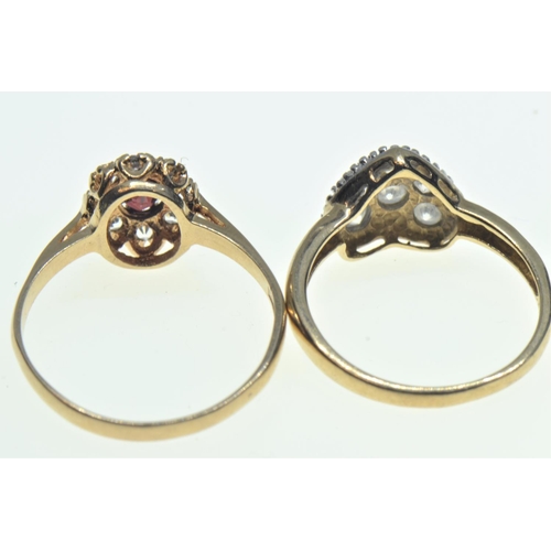 109 - Two 9ct gold & gem set rings, the heart-shaped ring size M & cluster size Q, gross weight 3.... 