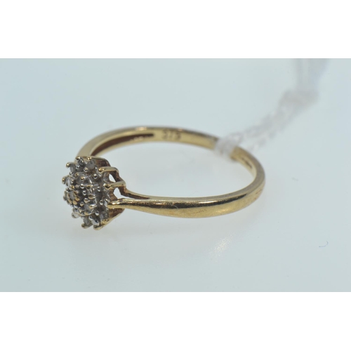 114 - 9ct gold & diamond cluster ring, size P1/2, 1.6 grams