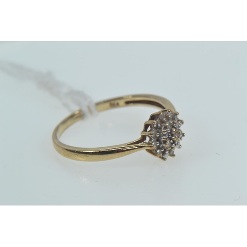 114 - 9ct gold & diamond cluster ring, size P1/2, 1.6 grams