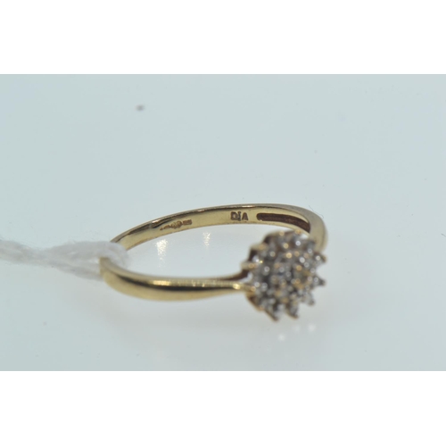 114 - 9ct gold & diamond cluster ring, size P1/2, 1.6 grams