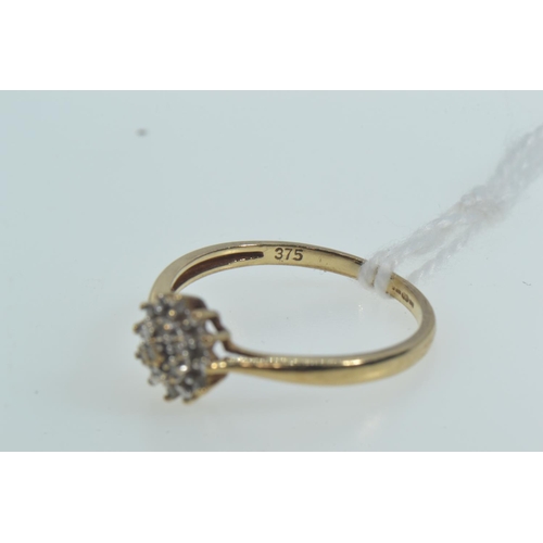 114 - 9ct gold & diamond cluster ring, size P1/2, 1.6 grams