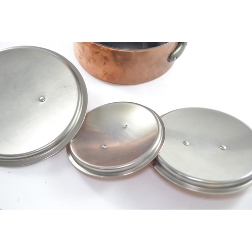 296 - Three Bourgeat lidded stainless steel lined copper pans inc. 28, 24 and 20