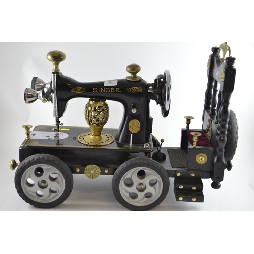 303 - Singer sewing machine upcycled to motor car, L63 x D27 x H55cm