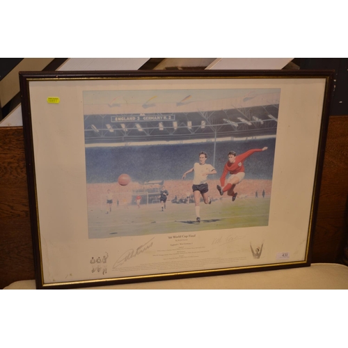 431 - '66 World Cup Final' print by Keith Fearon. Depicting Geoff Hurst scoring his hat trick goal. Signed... 