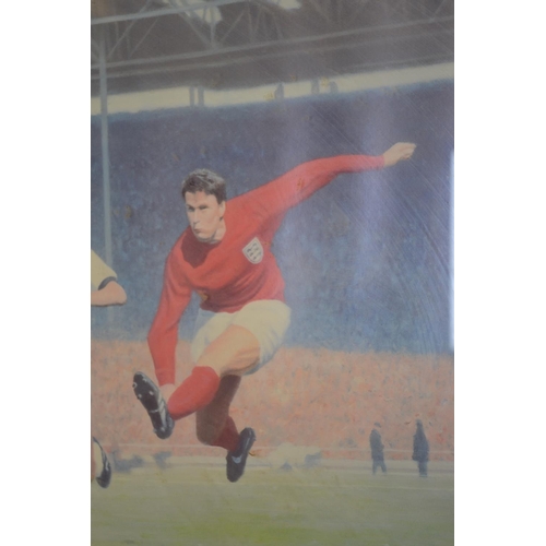 431 - '66 World Cup Final' print by Keith Fearon. Depicting Geoff Hurst scoring his hat trick goal. Signed... 