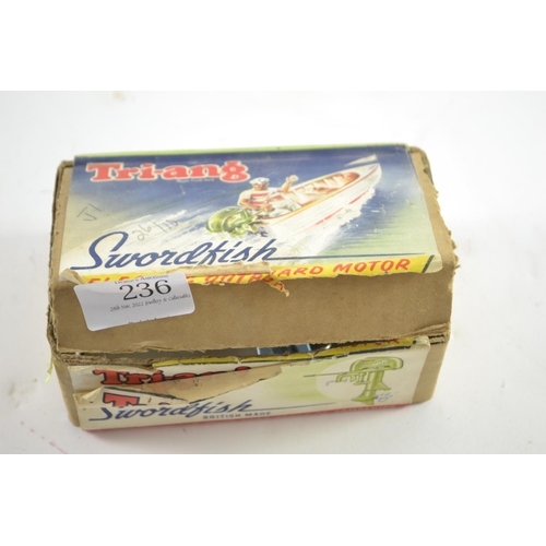 236 - Tri-ang Swordfish electric outboard motor in original box with fixings and instructions