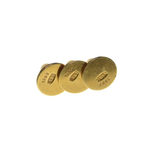 83 - Set of three 18ct gold & cultured pearl dress studs, gross weight 3.7 grams, with a fitted box