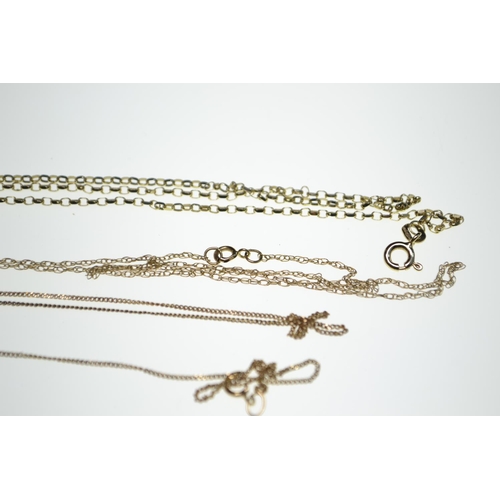 99 - Two 9ct gold neck chains, a 9ct gold bracelet & a scrap 9ct gold neck chain, gross weight 3.63 g... 