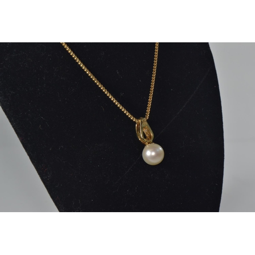 20 - 18ct gold, pearl & diamond pendant & chain, chain circumference 400mm, gross weight 7 grams