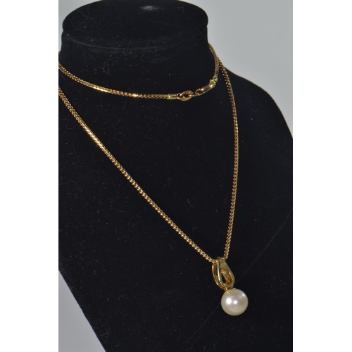 20 - 18ct gold, pearl & diamond pendant & chain, chain circumference 400mm, gross weight 7 grams