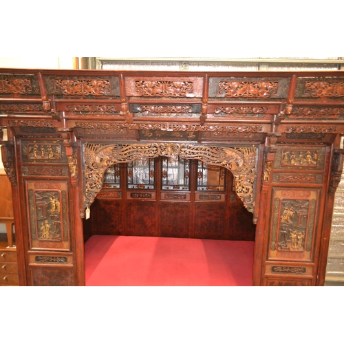 528 - An impressive Chinese carved hardwood marriage bed. Length 230cm x 224cm high x 170cm wide. Breaks d... 