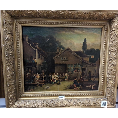 433A - In the manner of David Teniers the younger. A pastoral scene depicting merry making, oil on canvas, ... 