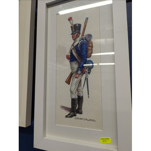 427 - STEVEN PALATKA (US) Three watercolours of Napoleonic soldiers and one pencil drawing, all signed by ... 