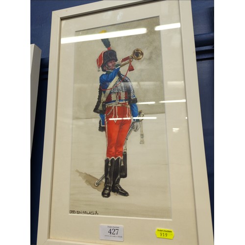 427 - STEVEN PALATKA (US) Three watercolours of Napoleonic soldiers and one pencil drawing, all signed by ... 