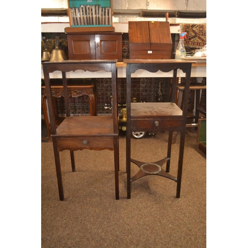 672 - Two square mahogany occasional tables with drawer, largest 36.5x 36.5x79.5cm and the other 35.5x35.5... 