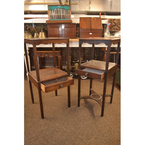 672 - Two square mahogany occasional tables with drawer, largest 36.5x 36.5x79.5cm and the other 35.5x35.5... 