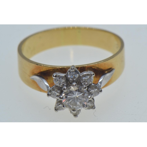 733 - 18ct gold & diamond cluster ring, the centre stone weighing approximately 0.33 carat, size O1/2,... 