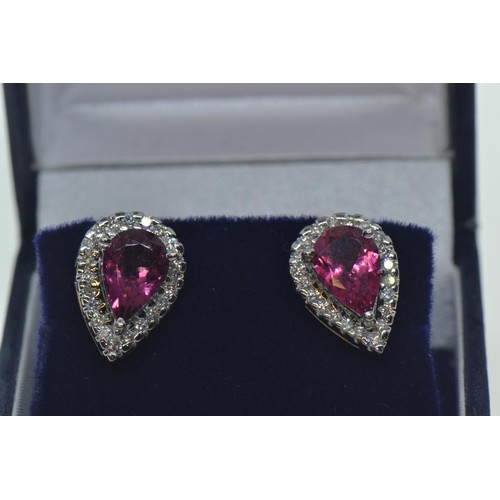 734 - Pair of diamond & tourmaline cluster earrings, mounts unmarked with 9ct gold marked butterflies,... 