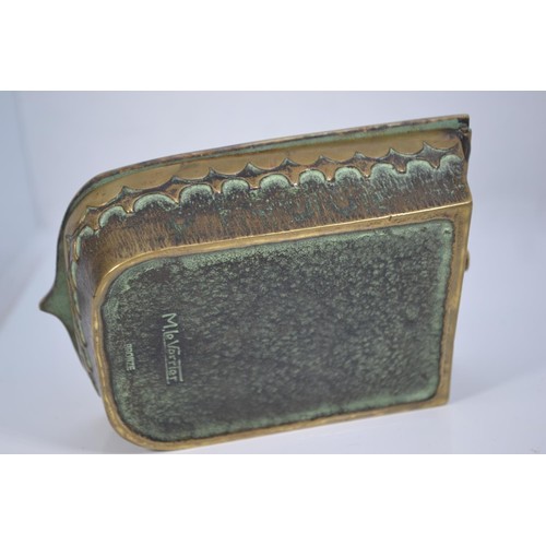 839 - Max Le Verrier bronze stamp box, the cover with a sword & rings emblem & marked 'France S.I.... 