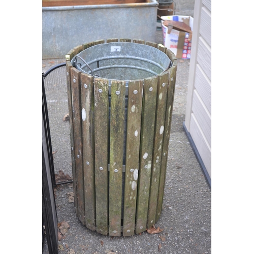 2 - Park style wood-bound bin with galvanised inset. H71cm D38cm