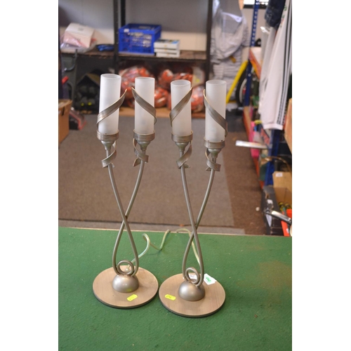 264 - 2 twisted stem contemporary table lights. H56cm.