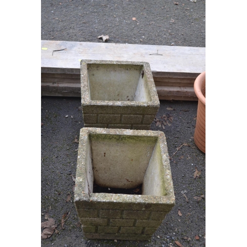 36 - 2 concrete brick effect square planters. 30cm x 30cm x 30cm