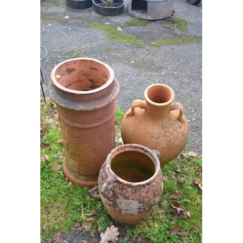 42 - 2 terracotta pots & chimney pot/rhubarb forcer