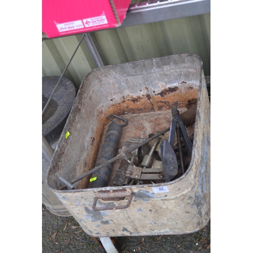 61 - Galvanised container with various specialised car tool contents