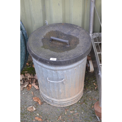 63 - Galvanised bin with lid. H50cm