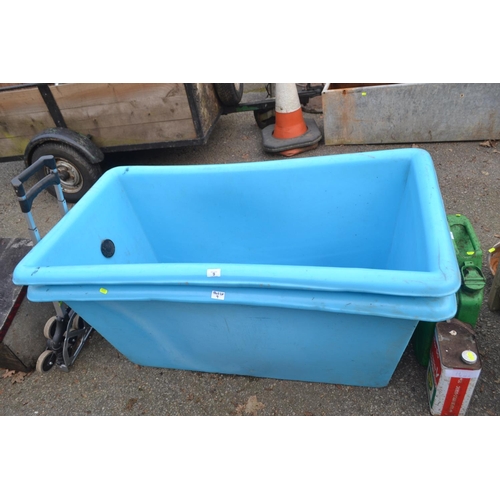 9 - 2x blue plastic fish breeding tanks.L127cm W71cm H60cm