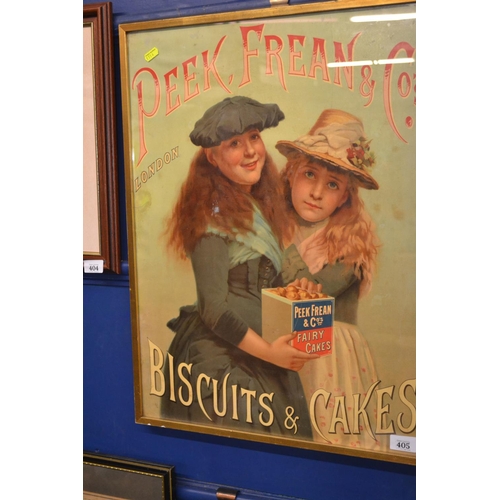 405 - Original adverting poster framed depicting Peek Frean & Co's. Biscuits and cakes.