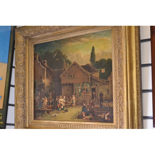 449 - In the manner of David Teniers the younger. A pastoral scene depicting merry making, oil on canvas, ... 