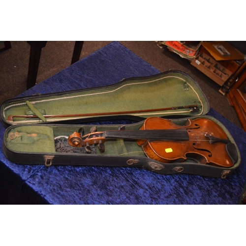 616 - Violin in used condition with all parts including, bridge (supplied) Bow, strings original case and ... 