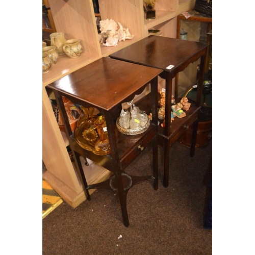 672 - Two square mahogany occasional tables with drawer, largest 36.5x 36.5x79.5cm and the other 35.5x35.5... 