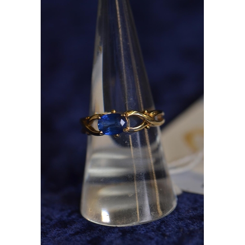 730 - 9ct gold, kyanite set ring. Size M. With certificate of authenticity. Gross weight 2.4g