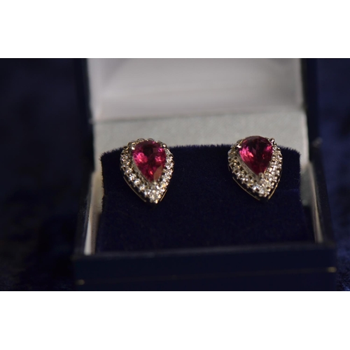 734 - Pair of diamond & tourmaline cluster earrings, mounts unmarked with 9ct gold marked butterflies,... 