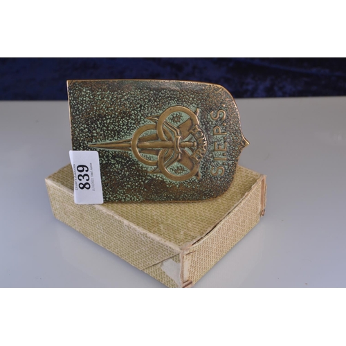 839 - Max Le Verrier bronze stamp box, the cover with a sword & rings emblem & marked 'France S.I.... 