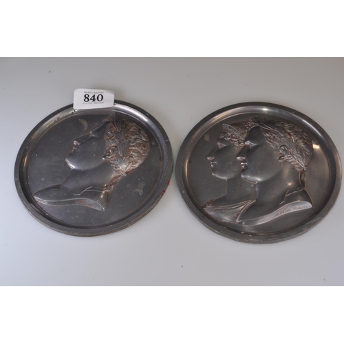 840 - Two cast metal roundels depicting Napolean as emperor & Napoleon and Josephine, marked 'And... 