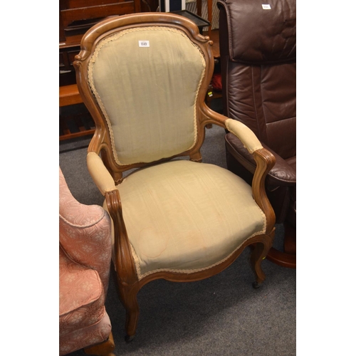 1149 - Armchair with cabriole shaped legs. w 61 d 65 h 102cm