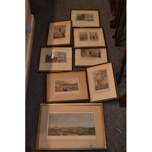 919 - 9 framed architectural engravings inc London & Bath