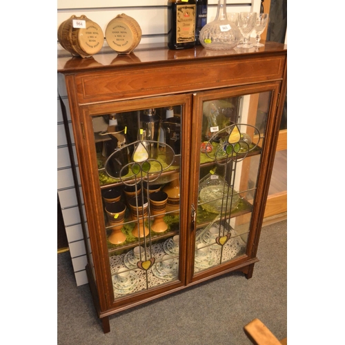 966 - Art Nouveau stained leaded glass fronted display cabinet. (1 panel cracked) 87cm x depth 34cm x heig... 