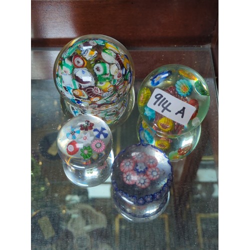 914A - 4 mille fiore glass paperweights, including one possible Clicy