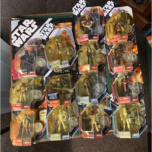 587 - Two shelves of boxed Star wars models, 